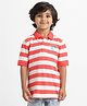 Nautinati Cotton Knit Half Sleeves Striped Polo Tee - Red & White