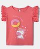 Nautinati Cotton Knit Frill Sleeves Baby Unicorn Printed Top - Pink