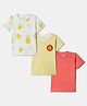 Nautinati Cotton Knit Pack Of 3 Half Sleeves Striped & Lemon Printed Tops - Yellow White & Red