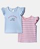 Nautinati Cotton Knit Pack Of 2 Frill Sleeves Turtle Printed & Striped Top -Blue & Pink