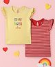 Nautinati Cotton Knit Pack Of 2 Cap Sleeves Striped & More Hugs Text Printed Tops - Yellow & Red