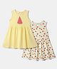 Nautinati Cotton Knit Pack Of 2 Sleeveless Fruits Printed Dresses - White & Yellow