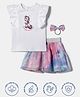 Nautinati Cotton Knit Sleeveless Unicorn Printed Top & Skirt Set -White & Multi Colour