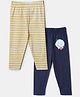 Nautinati Cotton Lycra Knit Pack Of 2 Striped & Shell Printed Leggings - White & Yellow