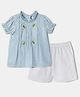 Nautinati Cotton Knit Half Sleeves Pineapple  Embroidered Top & Shorts Set - Blue & White
