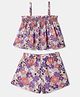 Nautinati Rayon Knit Sleeveless Floral Printed Top & Shorts Set -Purple