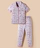 CUCUMBER Sinker Woven Half Sleeves Co-ords Night Suit With Unicorn Print - Lilac