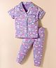 CUCUMBER Sinker Woven Half Sleeves Co-ords Night suit With Text Print - Violet