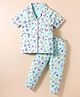 CUCUMBER Sinker Woven Half Sleeves Co-ords Night suit With Floral Print - Mint