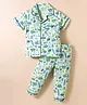 CUCUMBER Sinker Woven Half Sleeves Co-ords Night Suit With Vehicle Print - Green