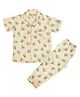 BABY CLOSET Organic Cotton Woven Half Sleeves Teddy Bear Printed Unisex Coordinating Night Suit Set - Cream