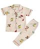 BABY CLOSET Organic Cotton Woven Half Sleeves Driving Dinosaurs Printed Unisex Coordinating Night Suit Set - Pink
