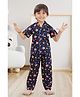 BABY CLOSET Organic Cotton Woven Half Sleeves Stars Printed Unisex Coordinating Night Suit Set - Navy Blue