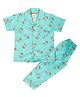 BABY CLOSET Organic Cotton Woven Half Sleeves Bunny Printed Unisex Coordinating Night Suit Set - Blue