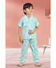 BABY CLOSET Organic Cotton Woven Half Sleeves Bunny Printed Unisex Coordinating Night Suit Set - Blue