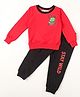 BABY CLOSET Knitted Knit Full Sleeves Little Monster Printed Unisex Light Winter Sweatshirt & Joggers  Set - Red & Black