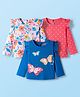Babyhug 100% Cotton Knit Full Sleeves T-Shirts with Polka Dot Butterfly & Floral Print & Frill Detailing Pack of 3 - Pink Blue & White