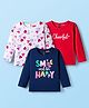 Babyhug 100% Cotton Knit Full Sleeves T-Shirts with Text & Heart Print Pack of 3 - Red White & Navy Blue