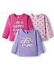 Babyhug 100% Cotton Knit Full Sleeves T-Shirts with Text & Floral Print Pack of 3 - Pink Lilac & Dark Pink