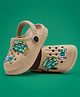 asian Bus Applique Detailed With Slingback Perforated Clogs - Beige