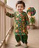 Babyhug Chiffon Woven Full Sleeves Kurta Dhoti Set with Floral Print - Green