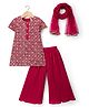 Babyhug Georgette Woven Half Sleeves Kurta Palazzo Set With Sequin Detailing & Dupatta - Dark Pink