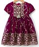 Babyhug Mesh Woven Half Sleeves Ethnic Dress With Floral Embroidery & Sequin Detailing - Wine