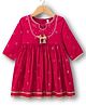 Babyhug Woven Three Fourth Sleeves Ethnic Dress With Floral Foil Print - Dark Pink