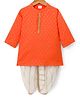Babyhug Lurex Dobby Woven Full Sleeves Kurta Dhoti Set with Foil Print - Orange