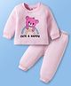 Doodle Poodle 100% Cotton Knit Bonded Full Sleeves Winter Wear T-Shirt & Joggers Set with Teddy Print - Baby Pink