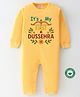 BLUSHES 100% Cotton Knit Dussehra Theme Full Sleeves Its My First Dussehra Text Printed Romper - Yellow