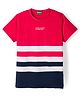 UCB 100% Cotton Knit Half Sleeves Ottoman Eng Striper T-Shirt - Red