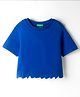 UCB 100% Cotton Knit Half Sleeves Solid Color T-Shirt with Laser Cut at Bottom - Blue