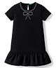 UCB Interlock Knit Half Sleeves Dress with Embellished Bow - Black