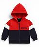 UCB Knit Full Sleeves Hooded Sweatjacket With Color Block Design - Red