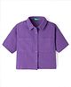 UCB Woven Half Sleeves Solid Colour Crinkled Crop Double Pocket Shirt - Purple