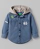 UCB Cotton Woven Full Sleeves Hooded Shirt With Number Print - Blue