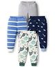 Kidi Wav Pack Of 4 Striped & Dinosaur Printed Pajamas - Multi Colour