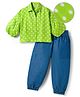 OLLINGTON ST. Viscose Woven Half Sleeves Polka Dot Printed Top & Denim Pant - Green & Blue