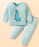 Doodle Poodle 100% Cotton Knit Bonded Full Sleeves Winter Wear T-Shirt & Joggers Set with Giraffe Print - Aqua Blue