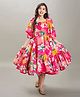Bitiya By Bhama Silk Blend Woven Three Fourth Sleeves Floral Printed Flared Dress - Pink