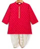 Babyhug Lurex Dobby Woven Full Sleeves Kurta Dhoti Set with Foil Print - Red