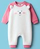 ToffyHouse Fleece Woven Full Raglan Sleeves Romper With Animal Embroidery & Applique - Pink & White