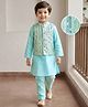 Babyhug Cambric Woven Full Sleeves Kurta Pajama & Jacket Set With Sequin Detailing - Aqua