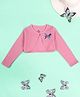 Kiddopanti Cotton Knit Full Sleeves Butterfly Applique Detailed Crop Shrug - Pink