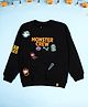 Kiddopanti Cotton Fleece Knit Halloween Theme Full Sleeves Monster Crew Text Printed & Ghost Patch Detailed Light Winter Sweatshirt - Black