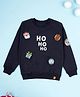Kiddopanti Cotton Fleece Knit Christmas Theme Full Sleeves  Santa Claus & Reindeer Patch Detailed Light Winter Sweatshirt - Navy Blue