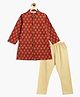 Campana 100% Cotton Woven Full Sleeves Floral Printed Kurta Pyjama Set - Red & Beige
