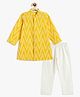 Campana 100% Cotton Woven Full Sleeves Leaf Chevron  Printed Kurta Pyjama Set - Yellow & White