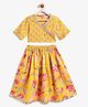 Campana 100% Cotton Woven Half Sleeves Floral Printed & Gota Lace Embellished Lehenga Choli Set - Yellow & Pink